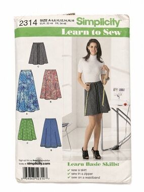Simplicity 2314 Learn to Sew Skirt Pattern Sizes 6 to 18 Uncut